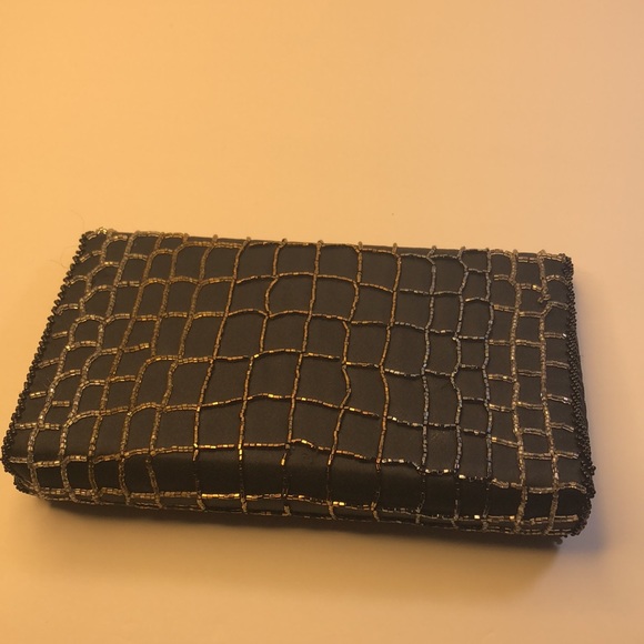 Black Clutch purse with silver gold grey sequins - Picture 4 of 6
